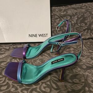 NIB Nine West Women's Purple and Teal Strappy Heels Metallic Size 8 M